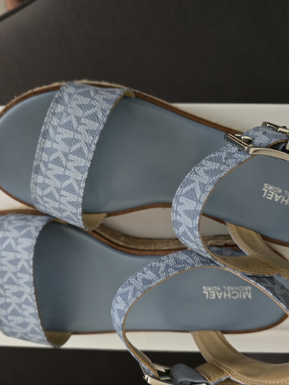 Michael Kors (Two Pair) Light Blue Logo And Pink Espadrille Platform Sandals - Picture 2 of 11